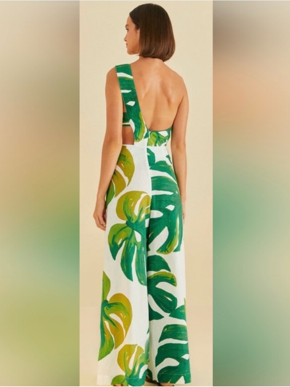 FARM Rio White One-Shoulder Tropical Leaf Wide-Leg Jumpsuit - Picture 2 of 5